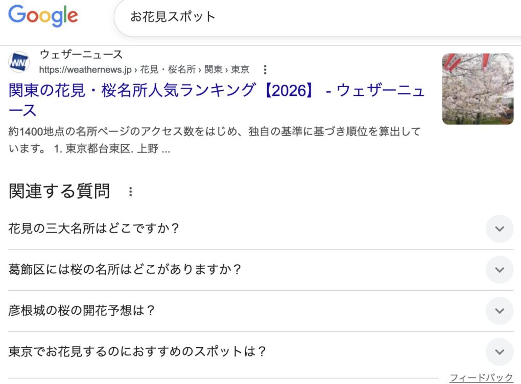 Google検索結果と関連する質問画面